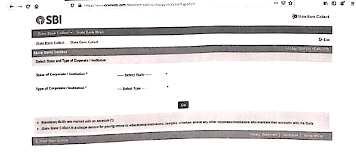 Type of Institution section step to pay Sainik School Fess through SBI Payment Gateway 
